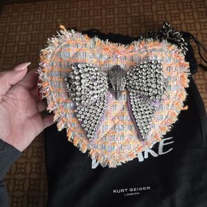 Kurt Geiger Multicolor Tweed Heart Bag with Rhinestone Bow